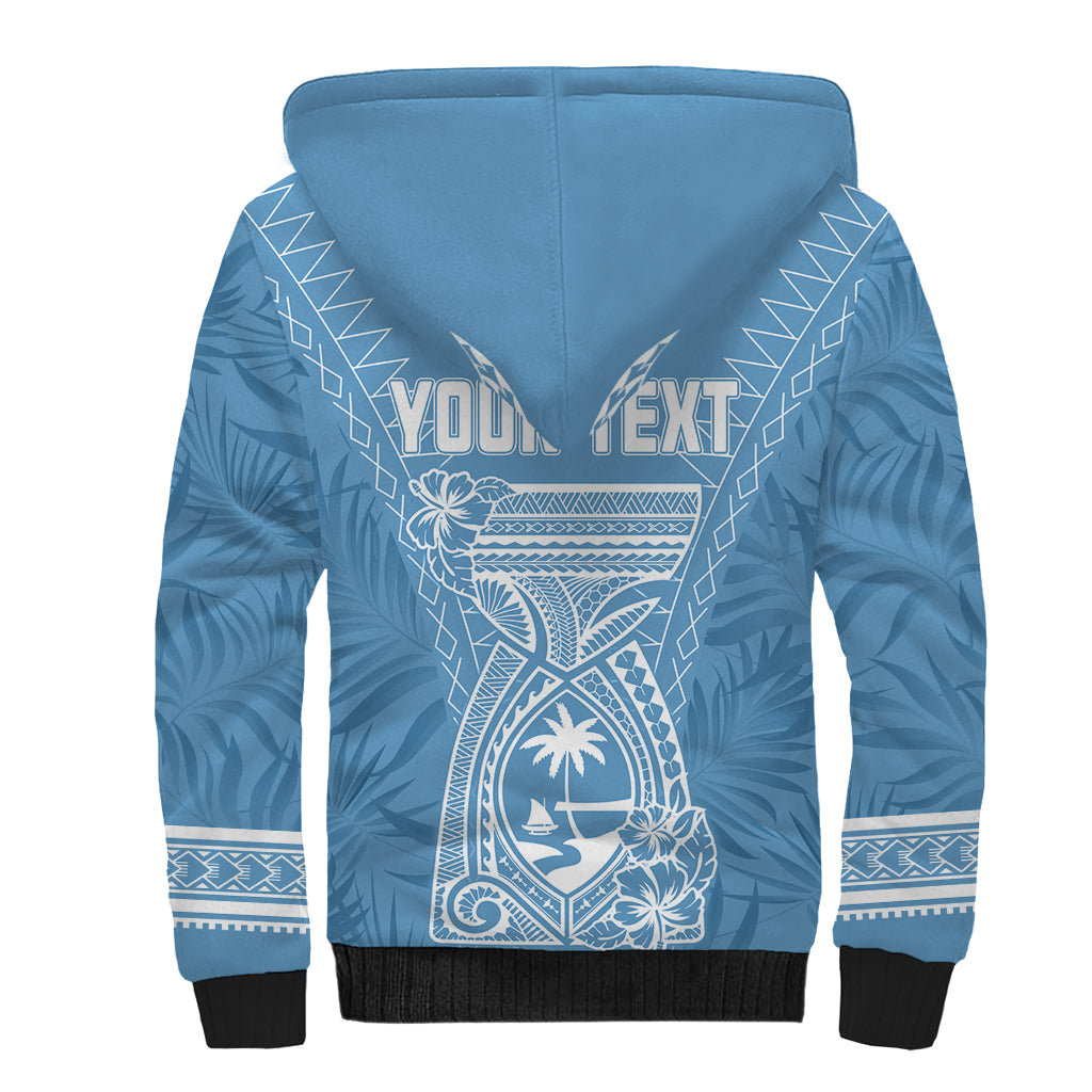 Personalised Guam Sherpa Hoodie Chamoro Latte Stone Mix Tropical - Blue LT7 - Polynesian Pride