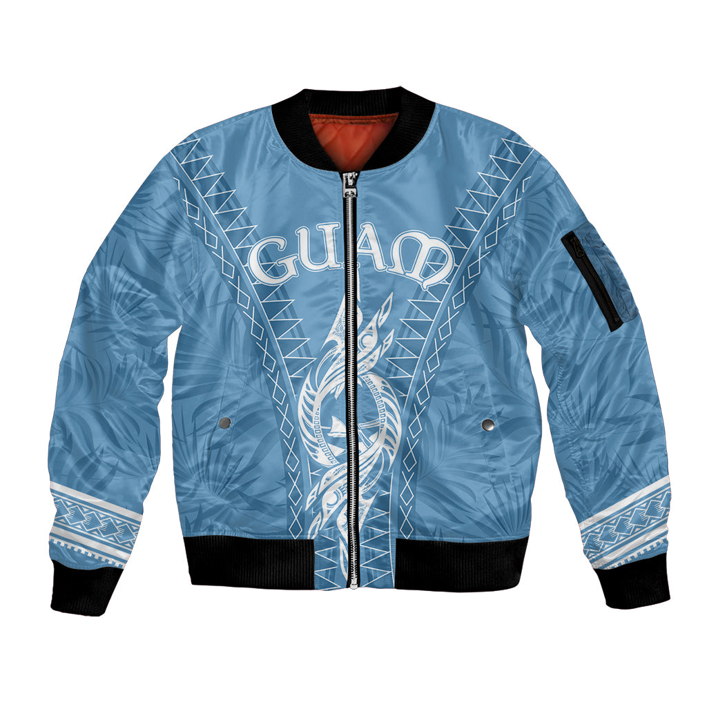 Personalised Guam Sleeve Zip Bomber Jacket Chamoro Latte Stone Mix Tropical - Blue LT7 Unisex Blue - Polynesian Pride