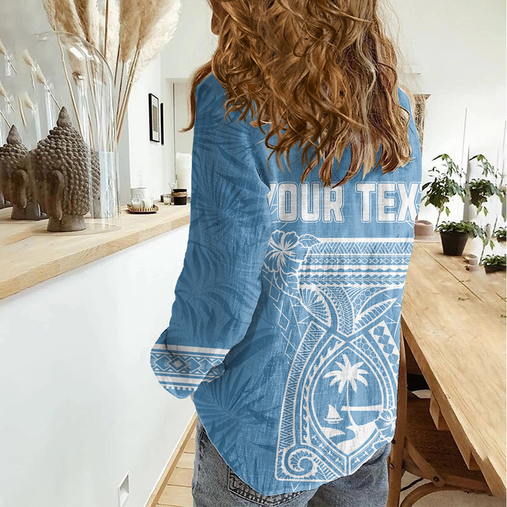 Personalised Guam Women Casual Shirt Chamoro Latte Stone Mix Tropical - Blue LT7 - Polynesian Pride