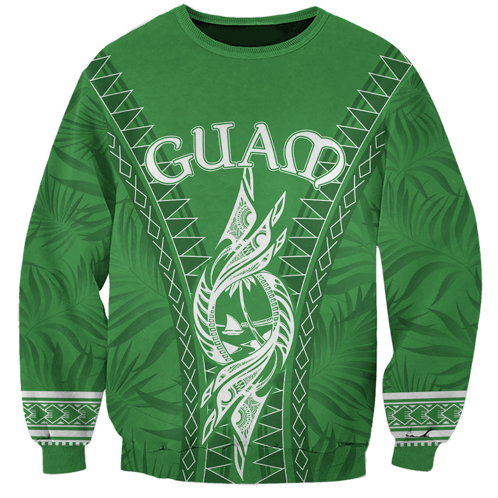 Personalised Guam Sweatshirt Chamoro Latte Stone Mix Tropical - Green LT7 Unisex Green - Polynesian Pride
