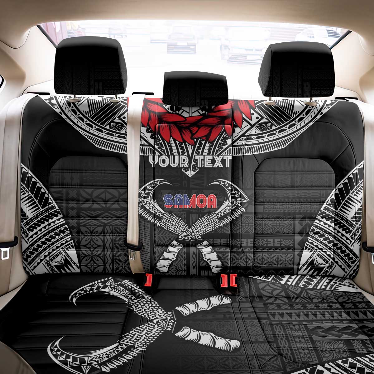 Personalized Talofa Samoa Back Car Seat Cover Ulafala With Toa Nifo'oti - Black