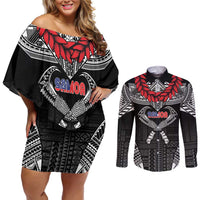 Personalized Talofa Samoa Couples Matching Off Shoulder Short Dress and Long Sleeve Button Shirt Ulafala With Toa Nifo'oti - Black