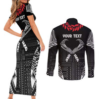Personalized Talofa Samoa Couples Matching Short Sleeve Bodycon Dress and Long Sleeve Button Shirt Ulafala With Toa Nifo'oti - Black
