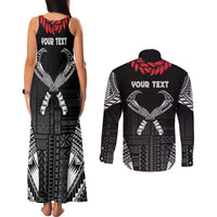 Personalized Talofa Samoa Couples Matching Tank Maxi Dress and Long Sleeve Button Shirt Ulafala With Toa Nifo'oti - Black