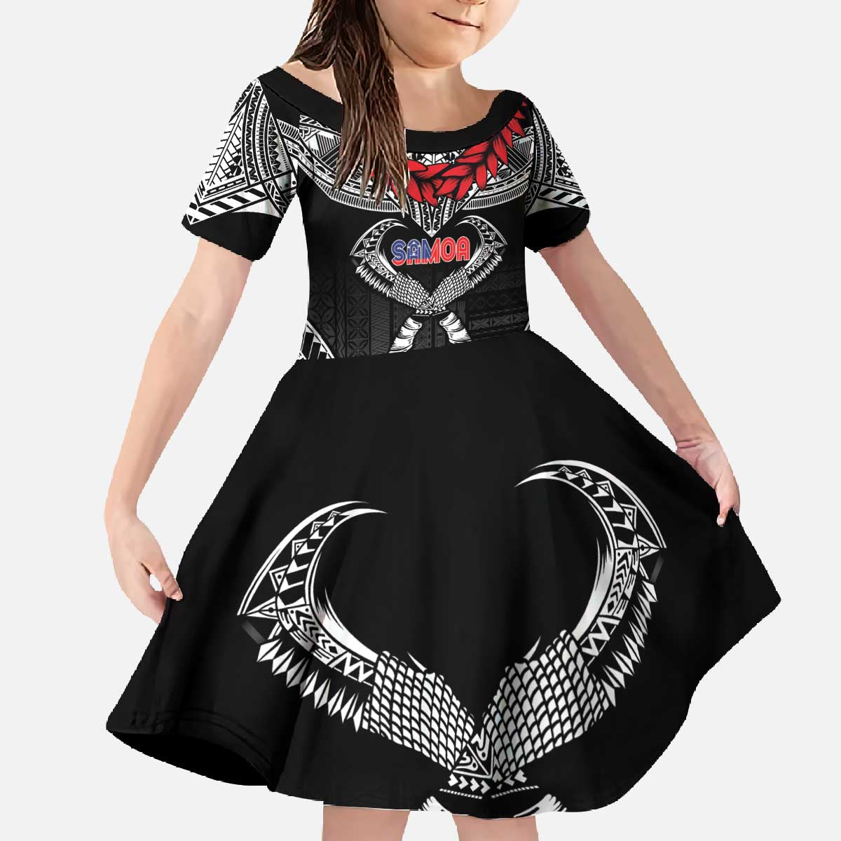 Personalized Talofa Samoa Family Matching Off The Shoulder Long Sleeve Dress and Hawaiian Shirt Ulafala With Toa Nifo'oti - Black