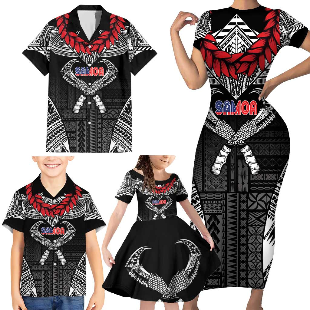 Personalized Talofa Samoa Family Matching Short Sleeve Bodycon Dress and Hawaiian Shirt Ulafala With Toa Nifo'oti - Black