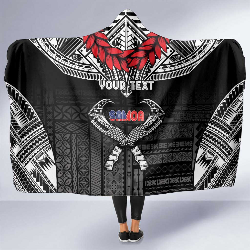 Personalized Talofa Samoa Hooded Blanket Ulafala With Toa Nifo'oti - Black