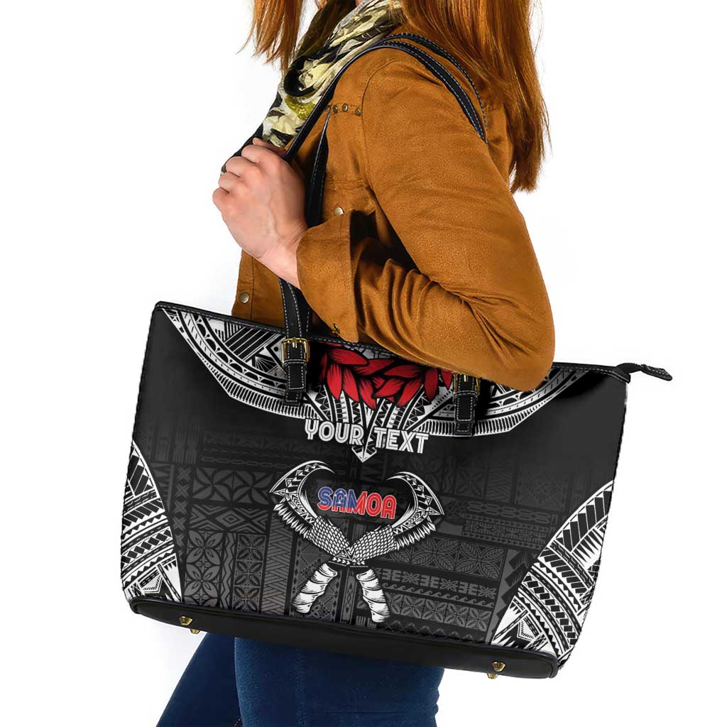 Personalized Talofa Samoa Leather Tote Bag Ulafala With Toa Nifo'oti - Black