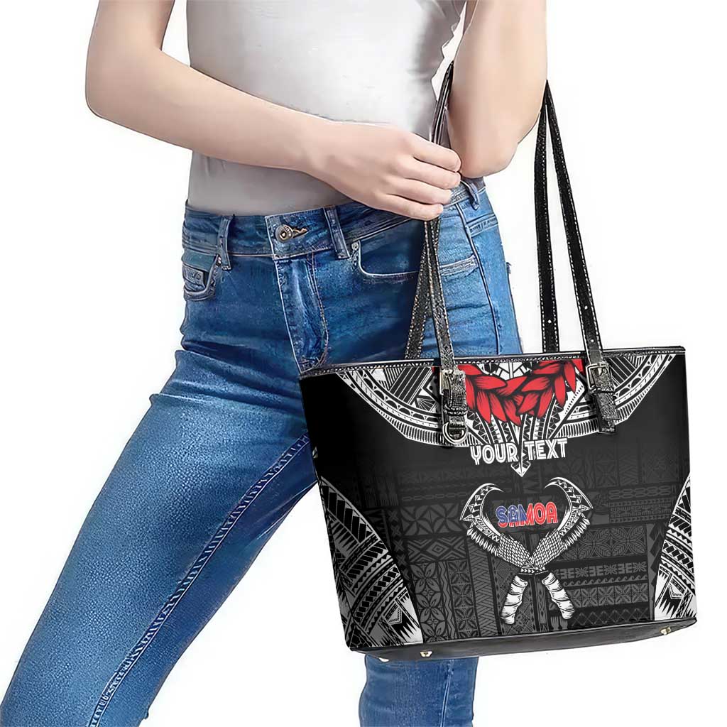 Personalized Talofa Samoa Leather Tote Bag Ulafala With Toa Nifo'oti - Black