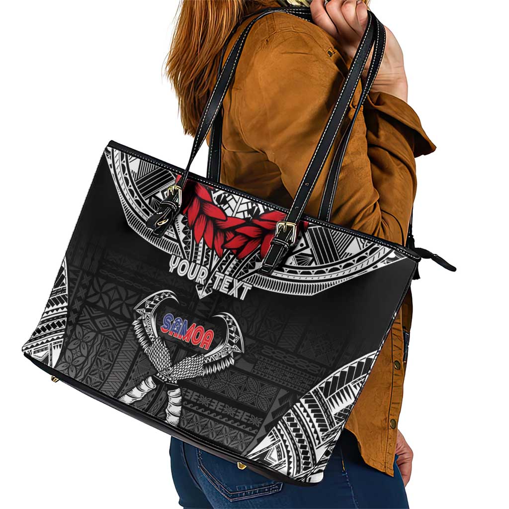 Personalized Talofa Samoa Leather Tote Bag Ulafala With Toa Nifo'oti - Black