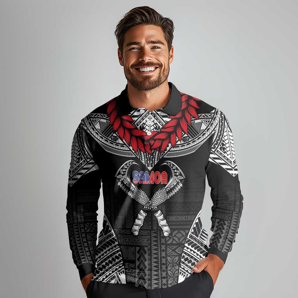 Personalized Talofa Samoa Long Sleeve Polo Shirt Ulafala With Toa Nifo'oti - Black