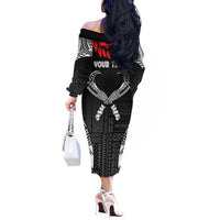 Personalized Talofa Samoa Off The Shoulder Long Sleeve Dress Ulafala With Toa Nifo'oti - Black