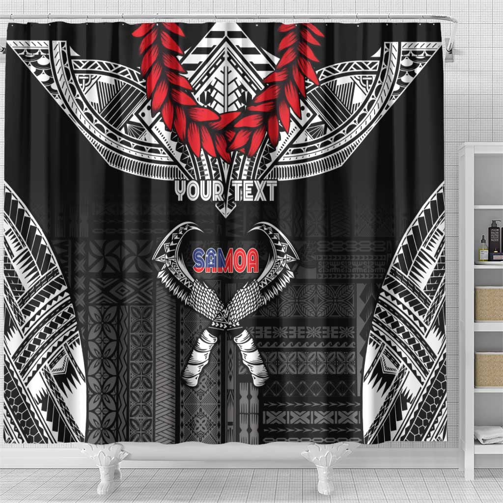 Personalized Talofa Samoa Shower Curtain Ulafala With Toa Nifo'oti - Black