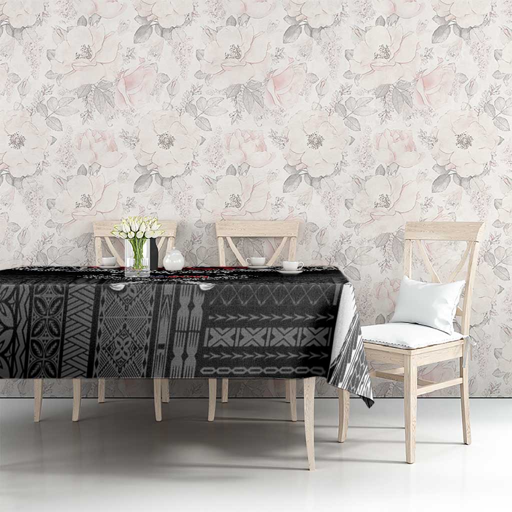 Personalized Talofa Samoa Tablecloth Ulafala With Toa Nifo'oti - Black