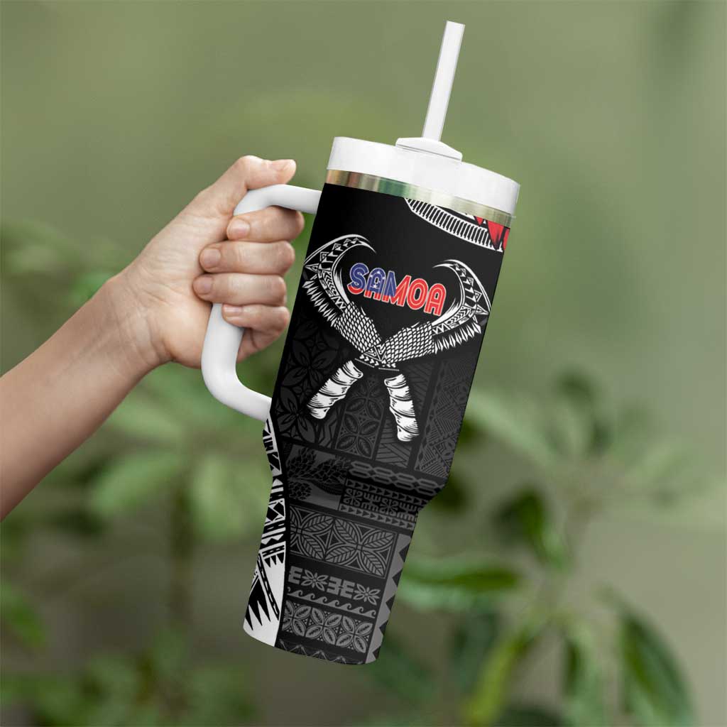 Personalized Talofa Samoa Tumbler With Handle Ulafala With Toa Nifo'oti - Black