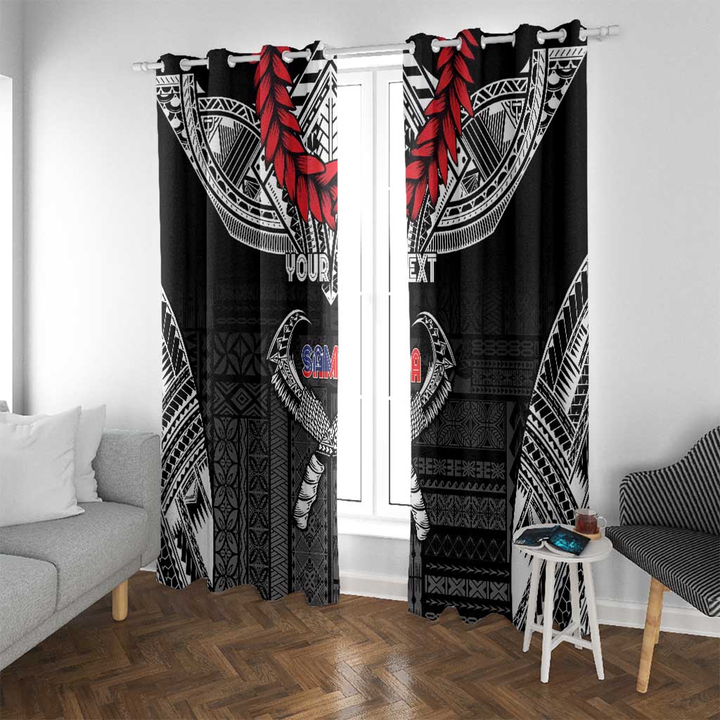 Personalized Talofa Samoa Window Curtain Ulafala With Toa Nifo'oti - Black LT7 With Grommets Black - Polynesian Pride