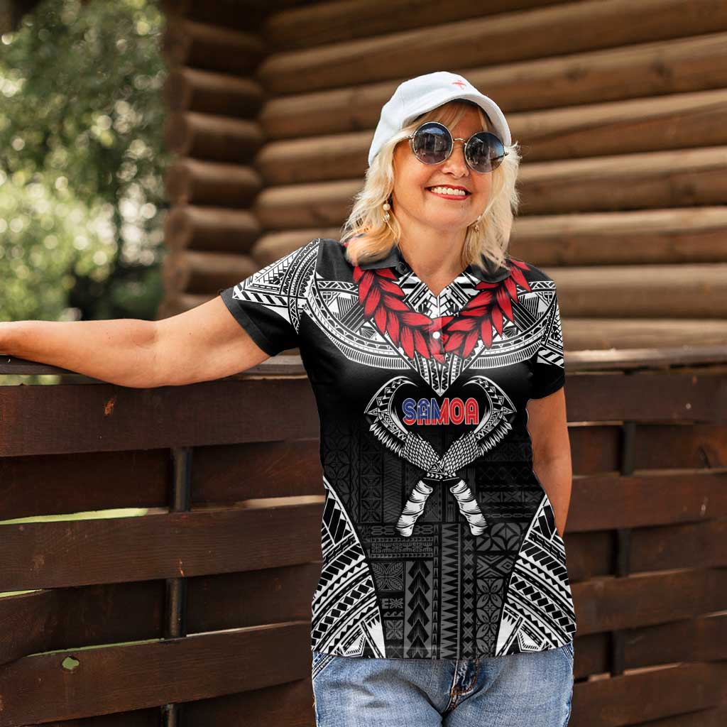 Personalized Talofa Samoa Women Polo Shirt Ulafala With Toa Nifo'oti - Black