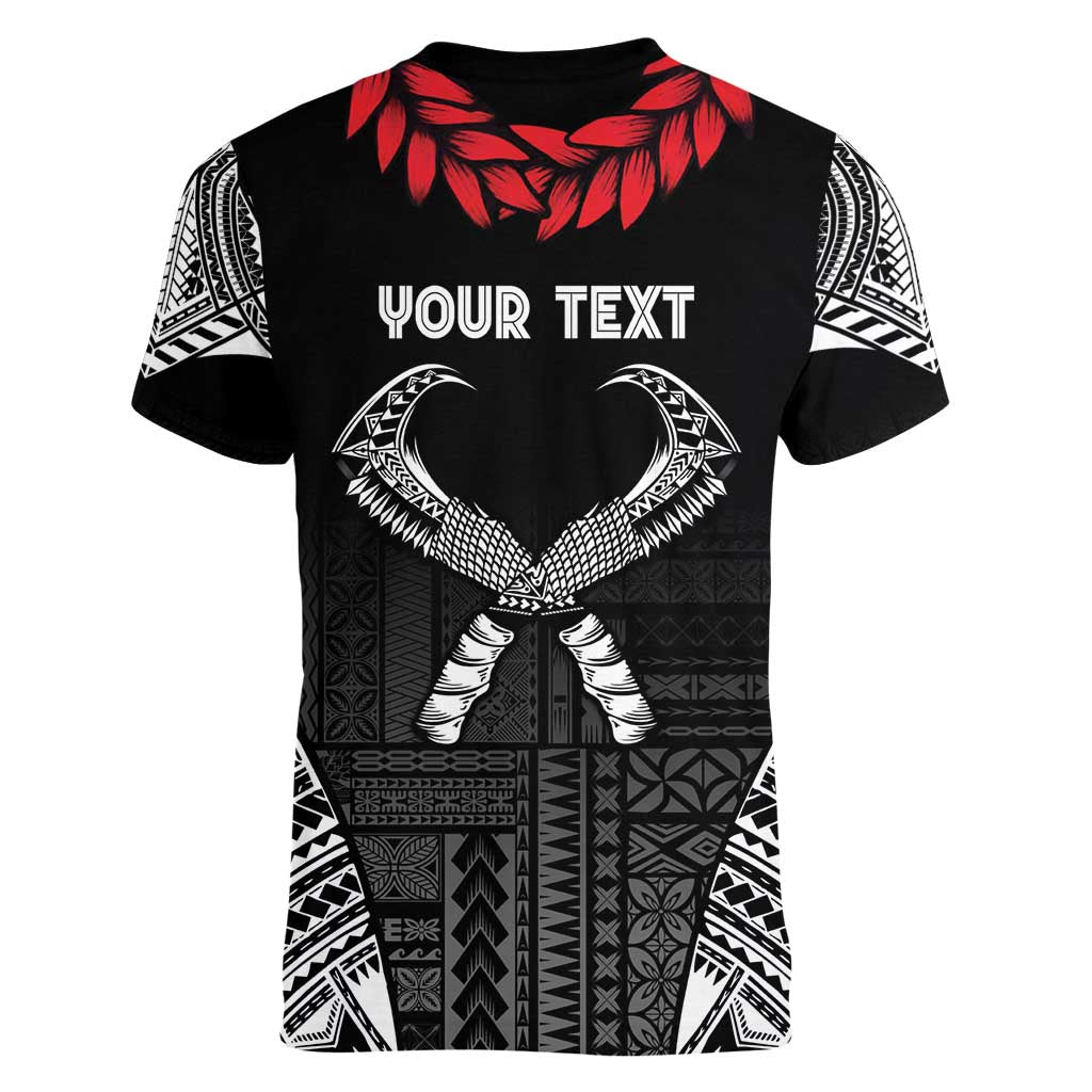 Personalized Talofa Samoa Women V-Neck T-Shirt Ulafala With Toa Nifo'oti - Black