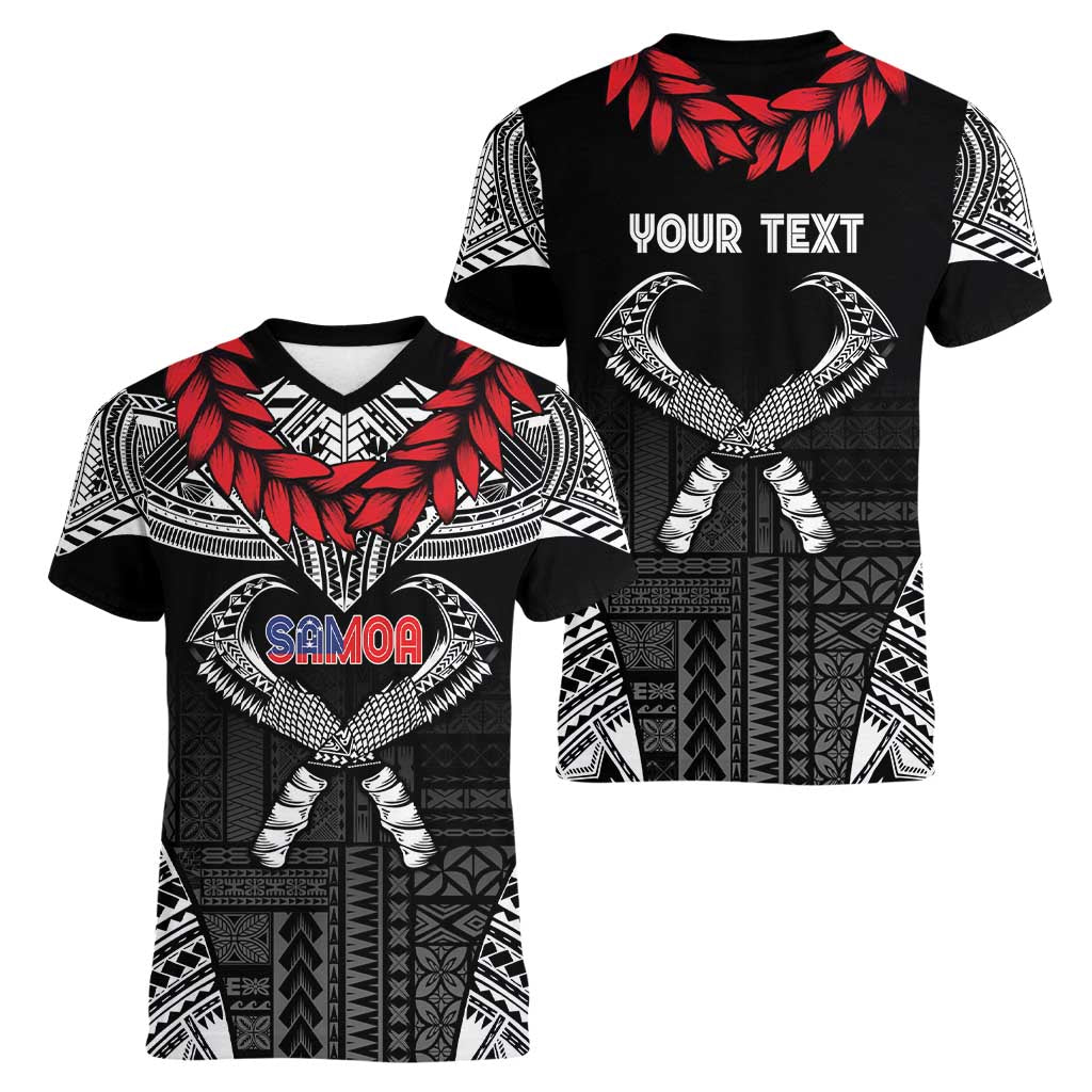 Personalized Talofa Samoa Women V-Neck T-Shirt Ulafala With Toa Nifo'oti - Black