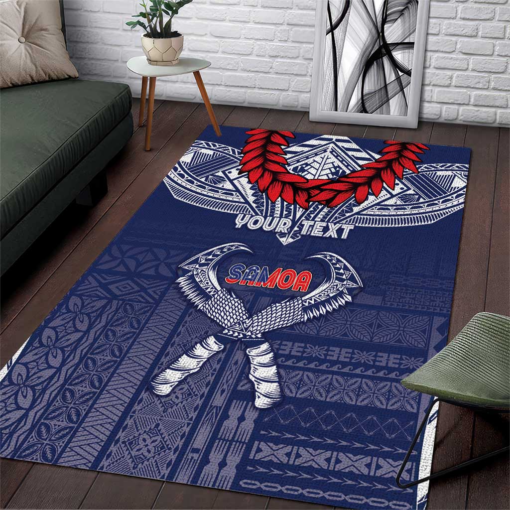 Personalized Talofa Samoa Area Rug Ulafala With Toa Nifo'oti - Blue LT7 Blue - Polynesian Pride