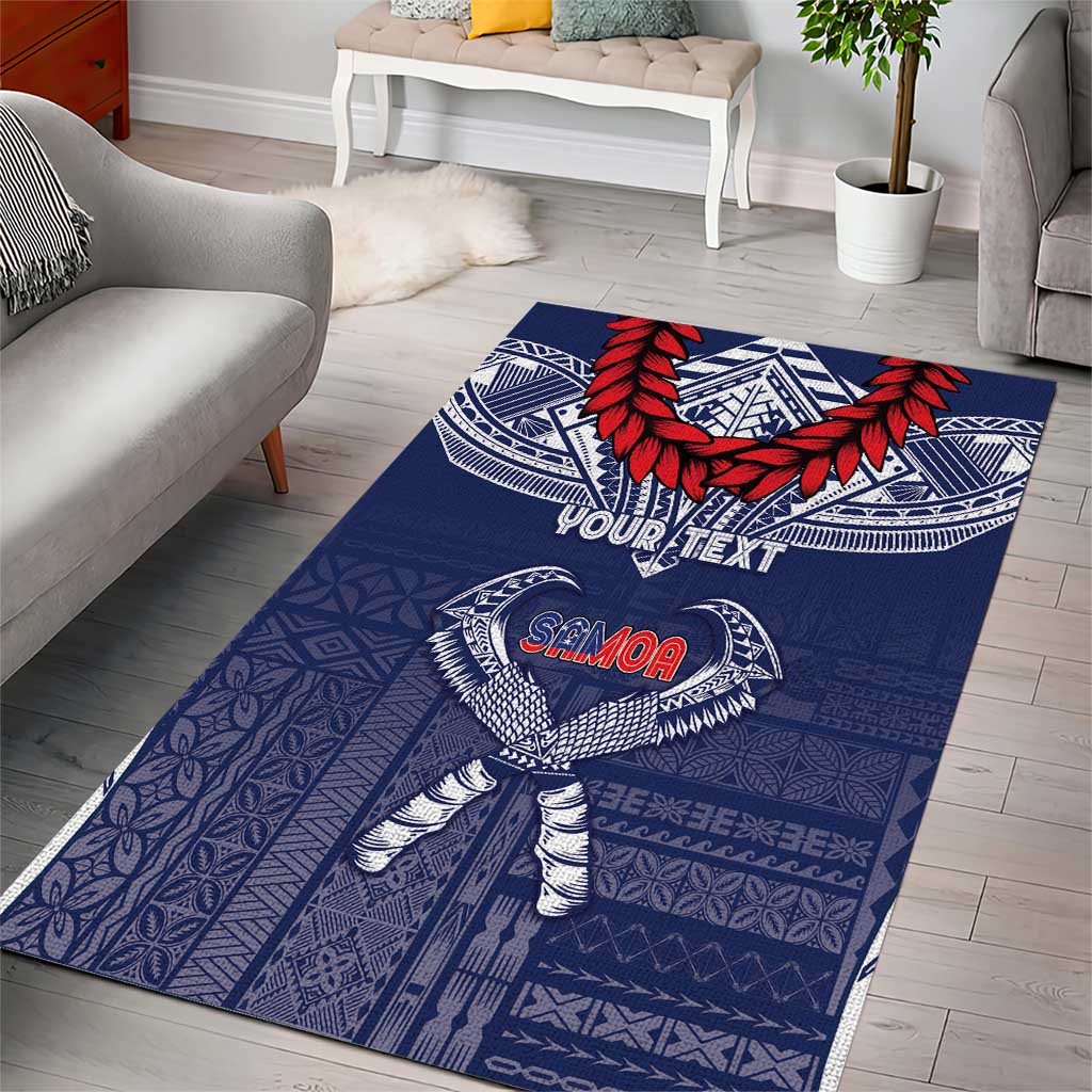 Personalized Talofa Samoa Area Rug Ulafala With Toa Nifo'oti - Blue LT7 - Polynesian Pride