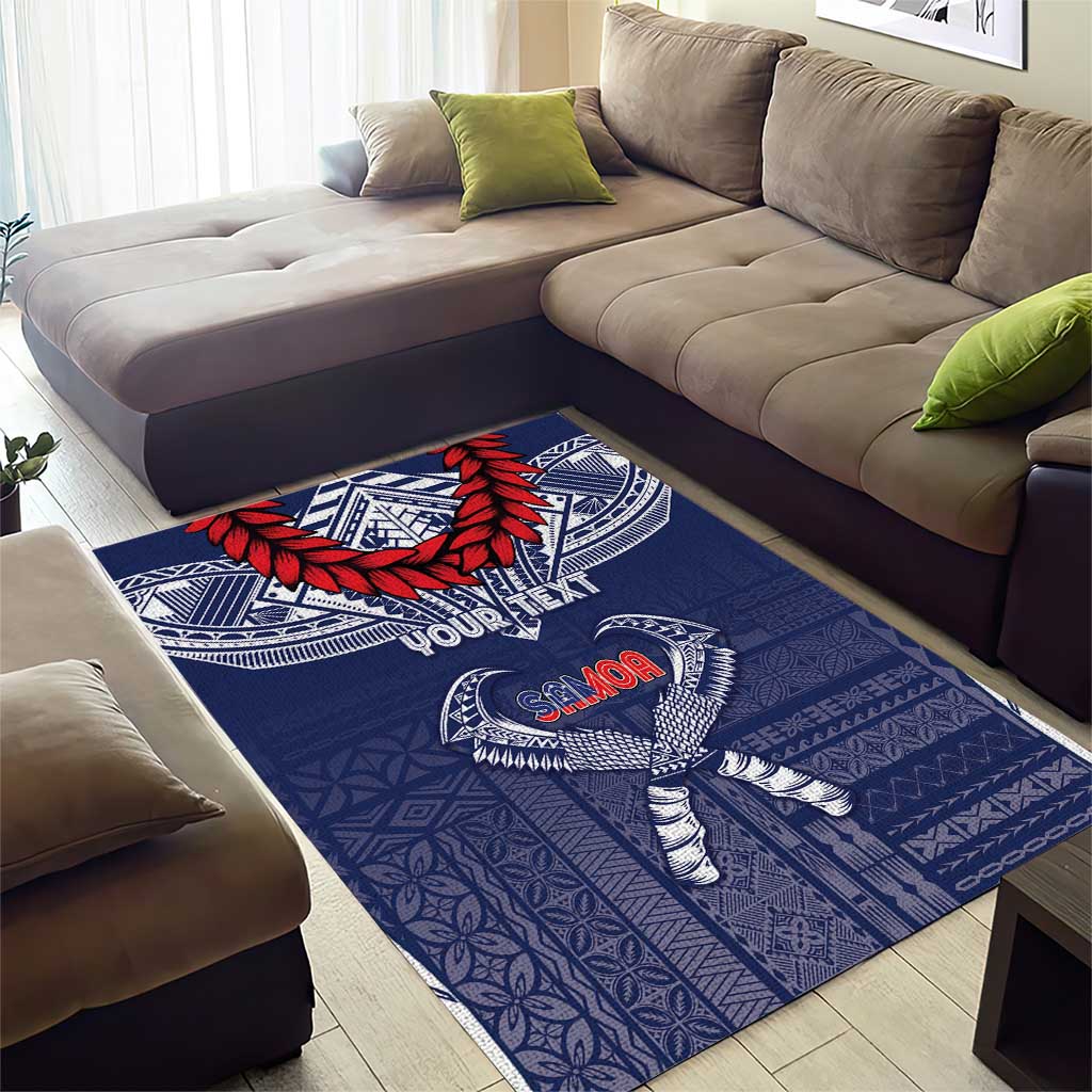 Personalized Talofa Samoa Area Rug Ulafala With Toa Nifo'oti - Blue LT7 - Polynesian Pride