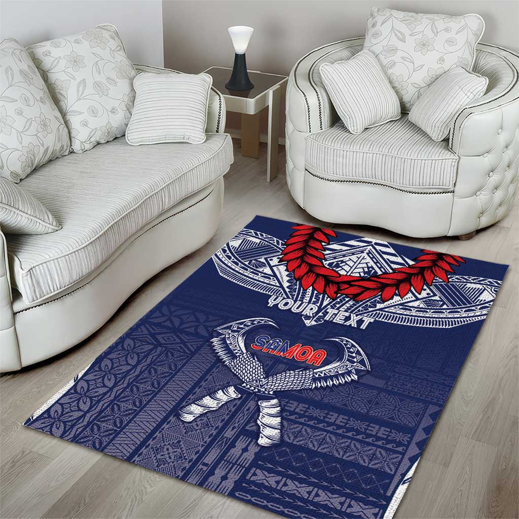 Personalized Talofa Samoa Area Rug Ulafala With Toa Nifo'oti - Blue LT7 - Polynesian Pride
