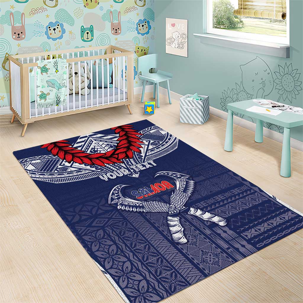 Personalized Talofa Samoa Area Rug Ulafala With Toa Nifo'oti - Blue LT7 - Polynesian Pride