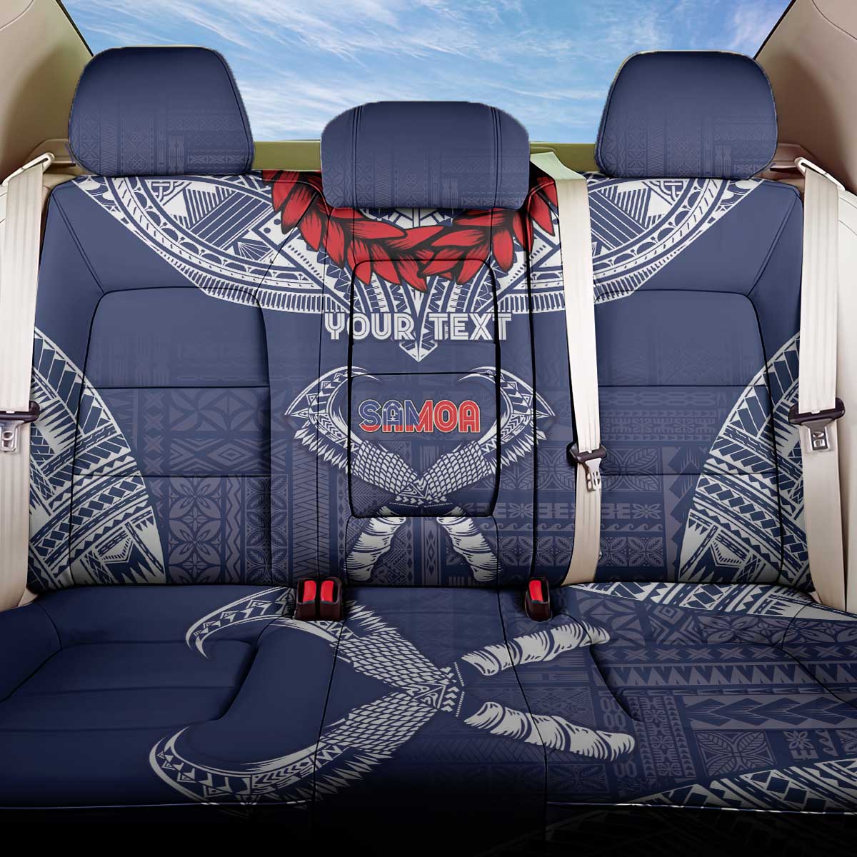 Personalized Talofa Samoa Back Car Seat Cover Ulafala With Toa Nifo'oti - Blue