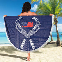 Personalized Talofa Samoa Beach Blanket Ulafala With Toa Nifo'oti - Blue
