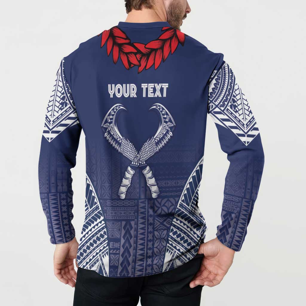 Personalized Talofa Samoa Button Sweatshirt Ulafala With Toa Nifo'oti - Blue