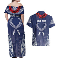Personalized Talofa Samoa Couples Matching Off Shoulder Maxi Dress and Hawaiian Shirt Ulafala With Toa Nifo'oti - Blue