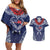 Personalized Talofa Samoa Couples Matching Off Shoulder Short Dress and Hawaiian Shirt Ulafala With Toa Nifo'oti - Blue