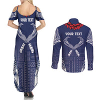 Personalized Talofa Samoa Couples Matching Summer Maxi Dress and Long Sleeve Button Shirt Ulafala With Toa Nifo'oti - Blue