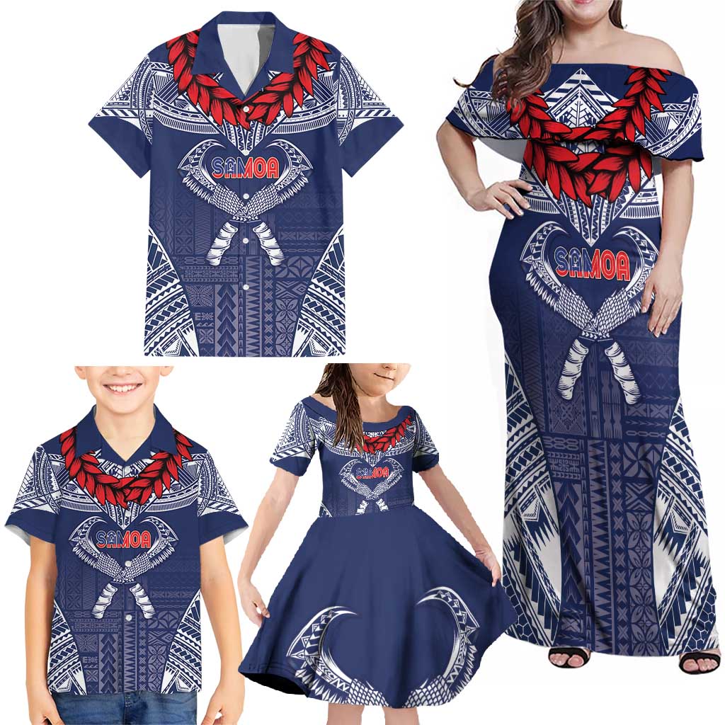 Personalized Talofa Samoa Family Matching Off Shoulder Maxi Dress and Hawaiian Shirt Ulafala With Toa Nifo'oti - Blue