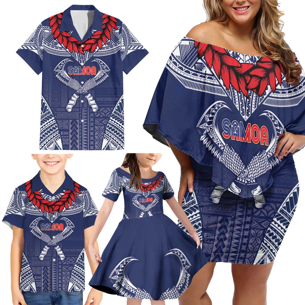 Personalized Talofa Samoa Family Matching Off Shoulder Short Dress and Hawaiian Shirt Ulafala With Toa Nifo'oti - Blue