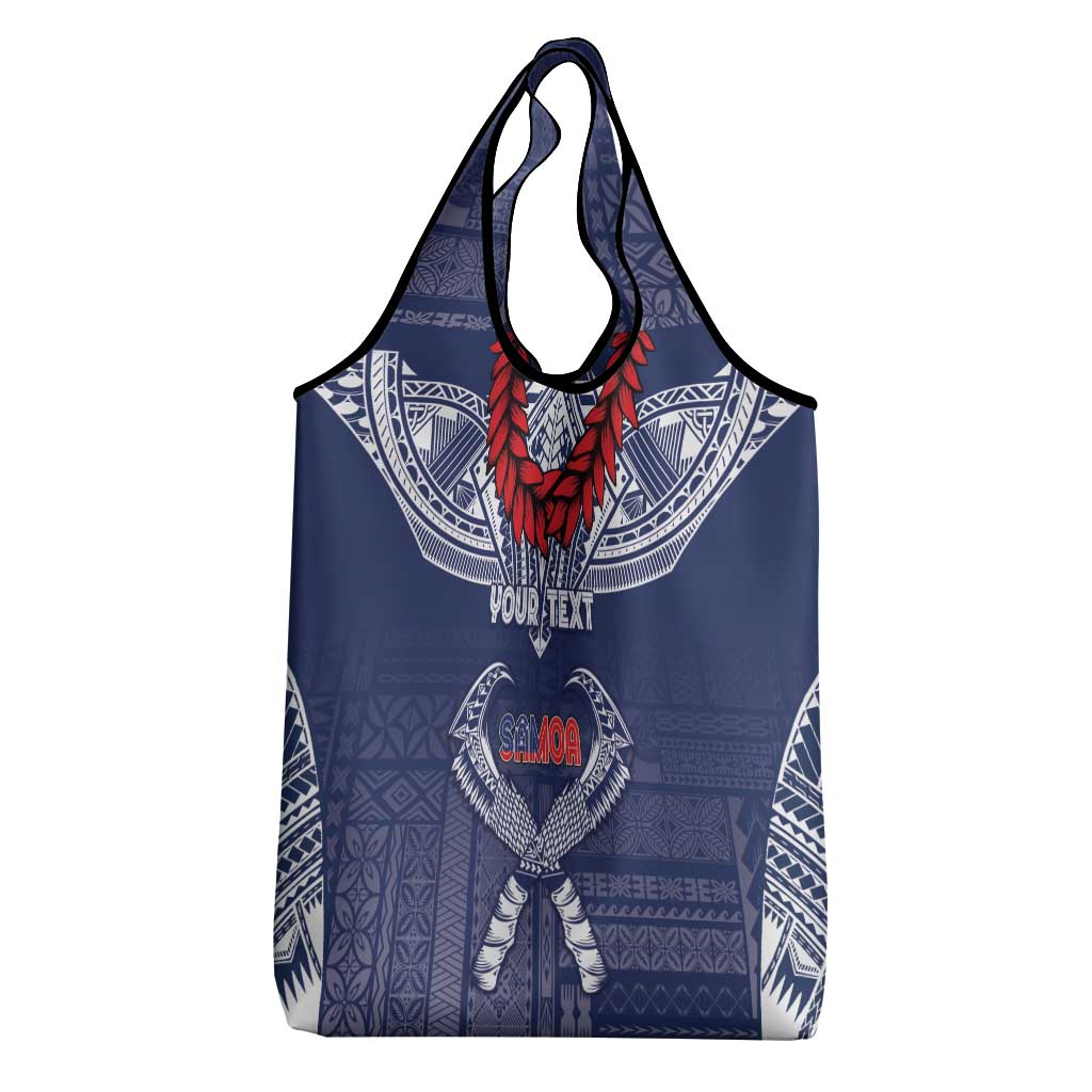 Personalized Talofa Samoa Grocery Bag Ulafala With Toa Nifo'oti - Blue