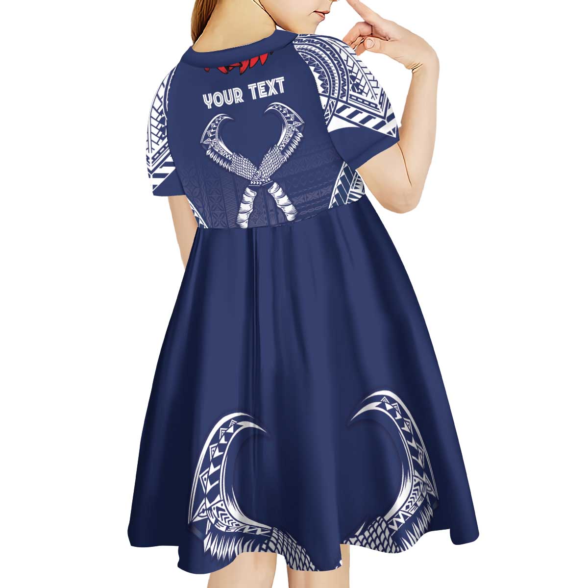 Personalized Talofa Samoa Kid Short Sleeve Dress Ulafala With Toa Nifo'oti - Blue