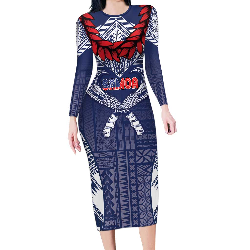 Personalized Talofa Samoa Long Sleeve Bodycon Dress Ulafala With Toa Nifo'oti - Blue