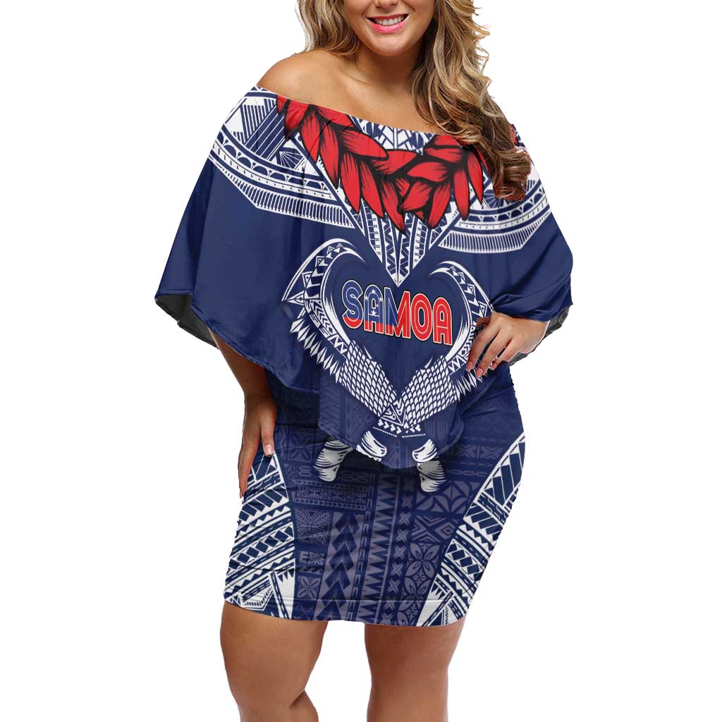 Personalized Talofa Samoa Off Shoulder Short Dress Ulafala With Toa Nifo'oti - Blue