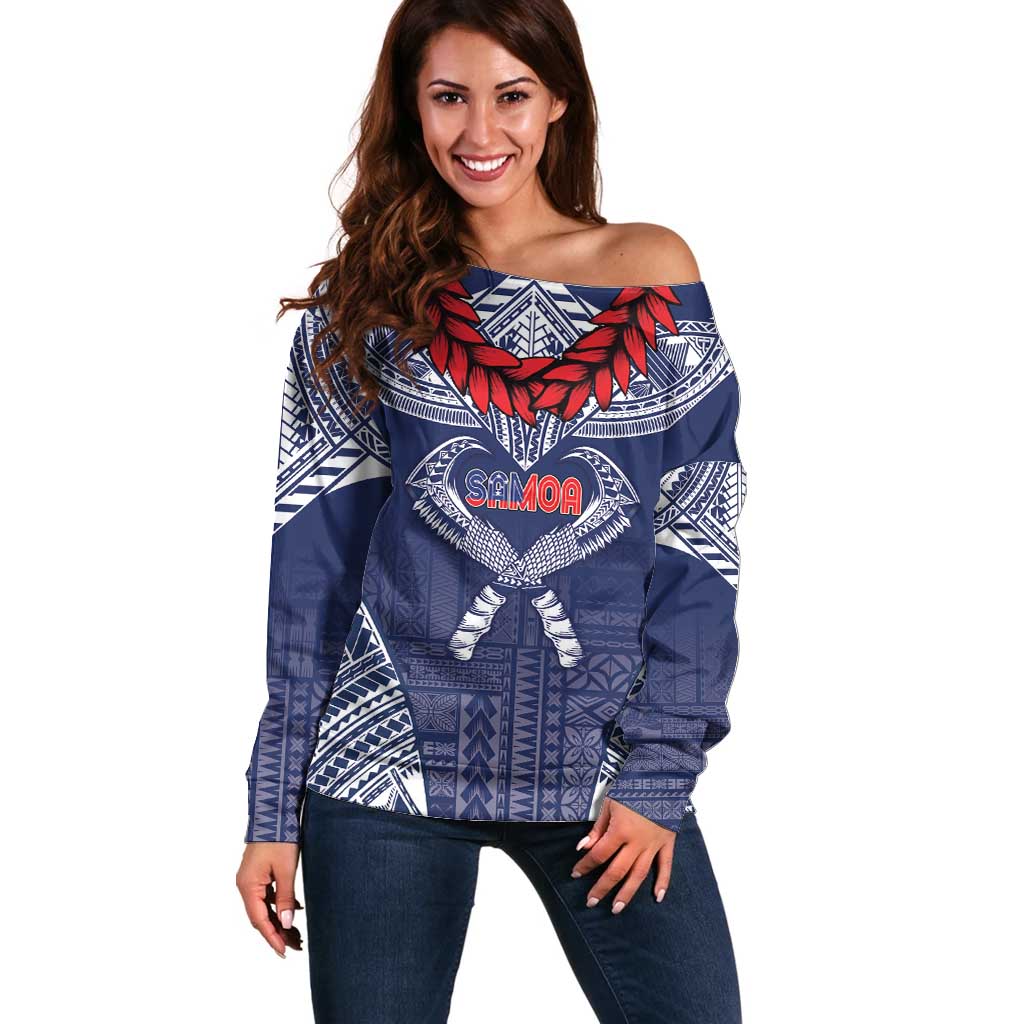 Personalized Talofa Samoa Off Shoulder Sweater Ulafala With Toa Nifo'oti - Blue