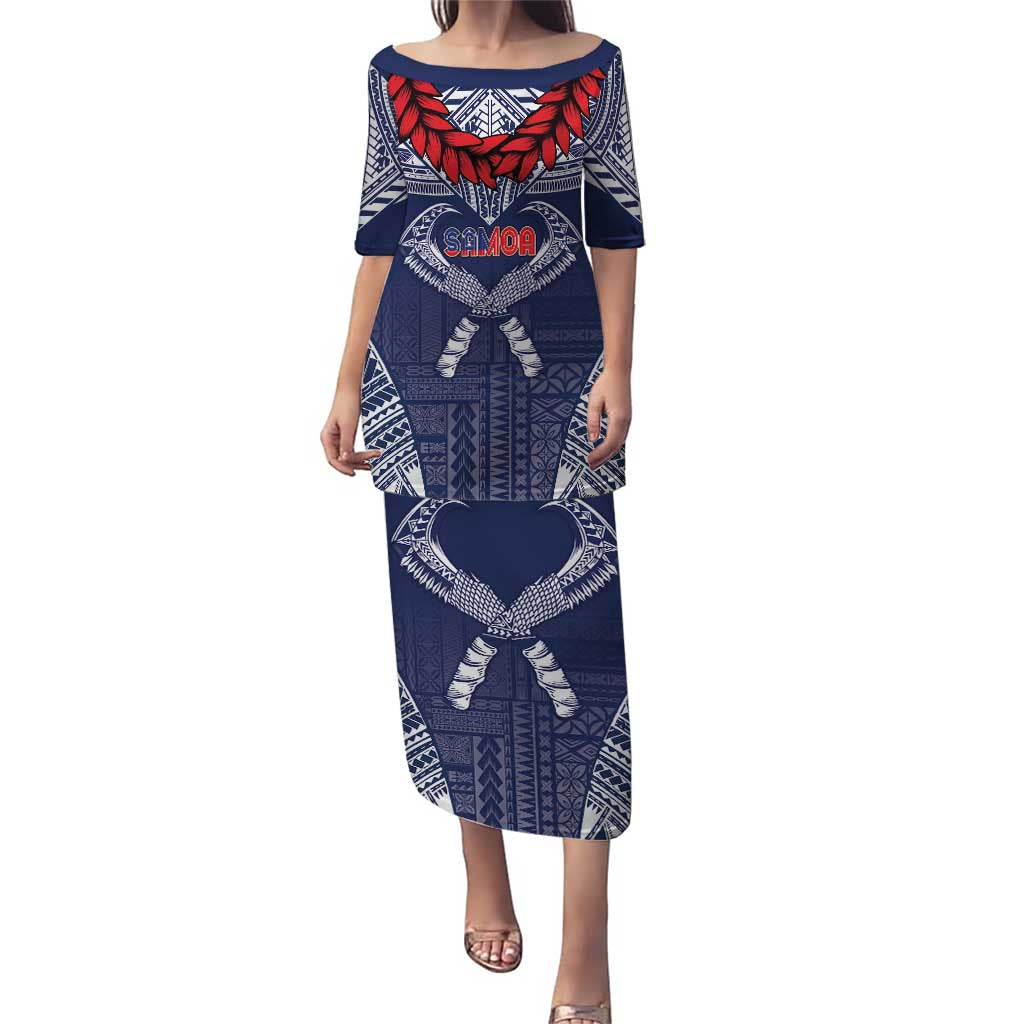 Personalized Talofa Samoa Puletasi Ulafala With Toa Nifo'oti - Blue LT7 Long Dress Blue - Polynesian Pride