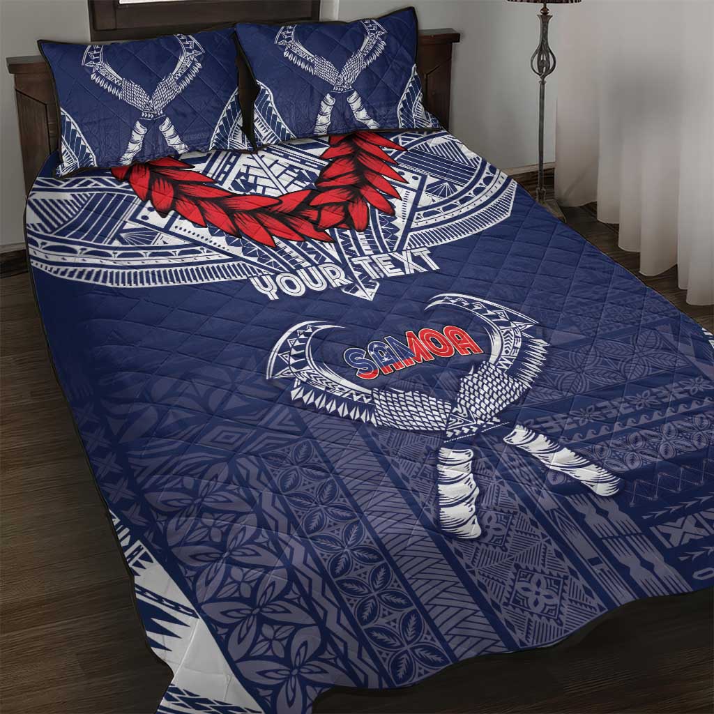 Personalized Talofa Samoa Quilt Bed Set Ulafala With Toa Nifo'oti - Blue