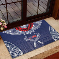 Personalized Talofa Samoa Rubber Doormat Ulafala With Toa Nifo'oti - Blue