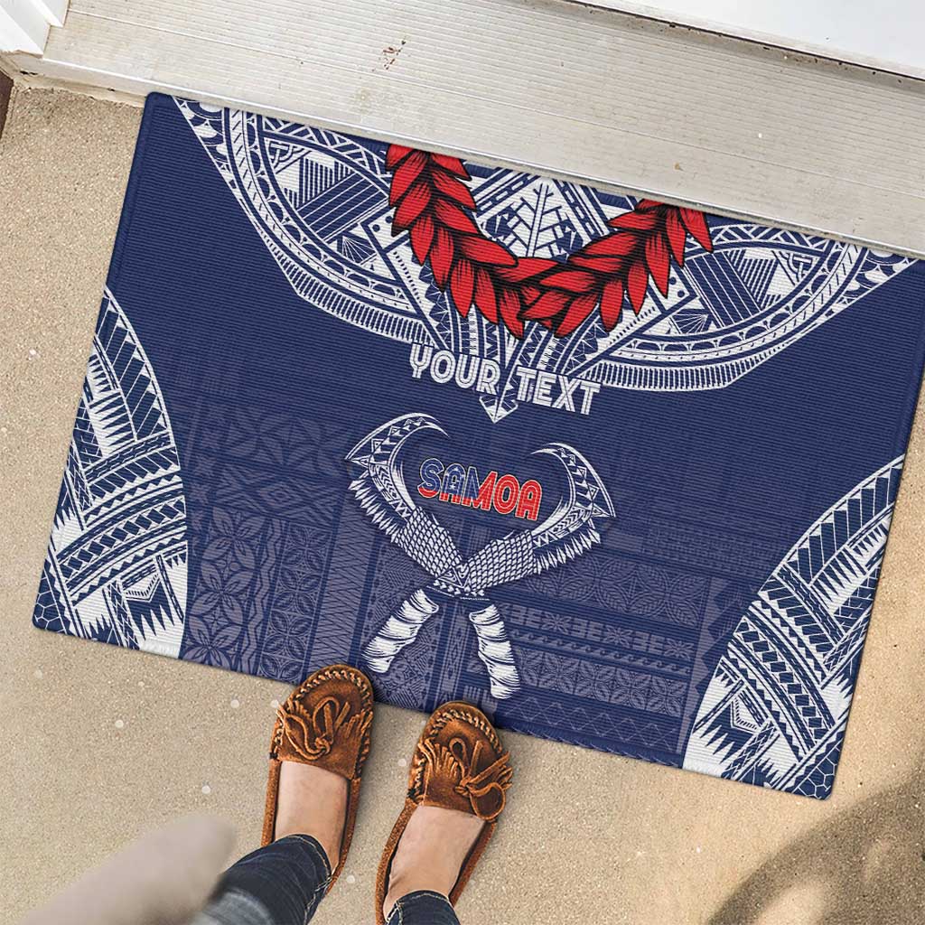 Personalized Talofa Samoa Rubber Doormat Ulafala With Toa Nifo'oti - Blue