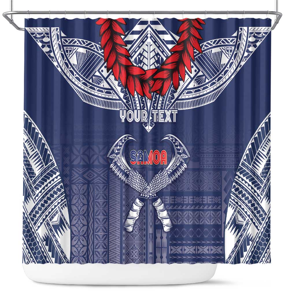 Personalized Talofa Samoa Shower Curtain Ulafala With Toa Nifo'oti - Blue