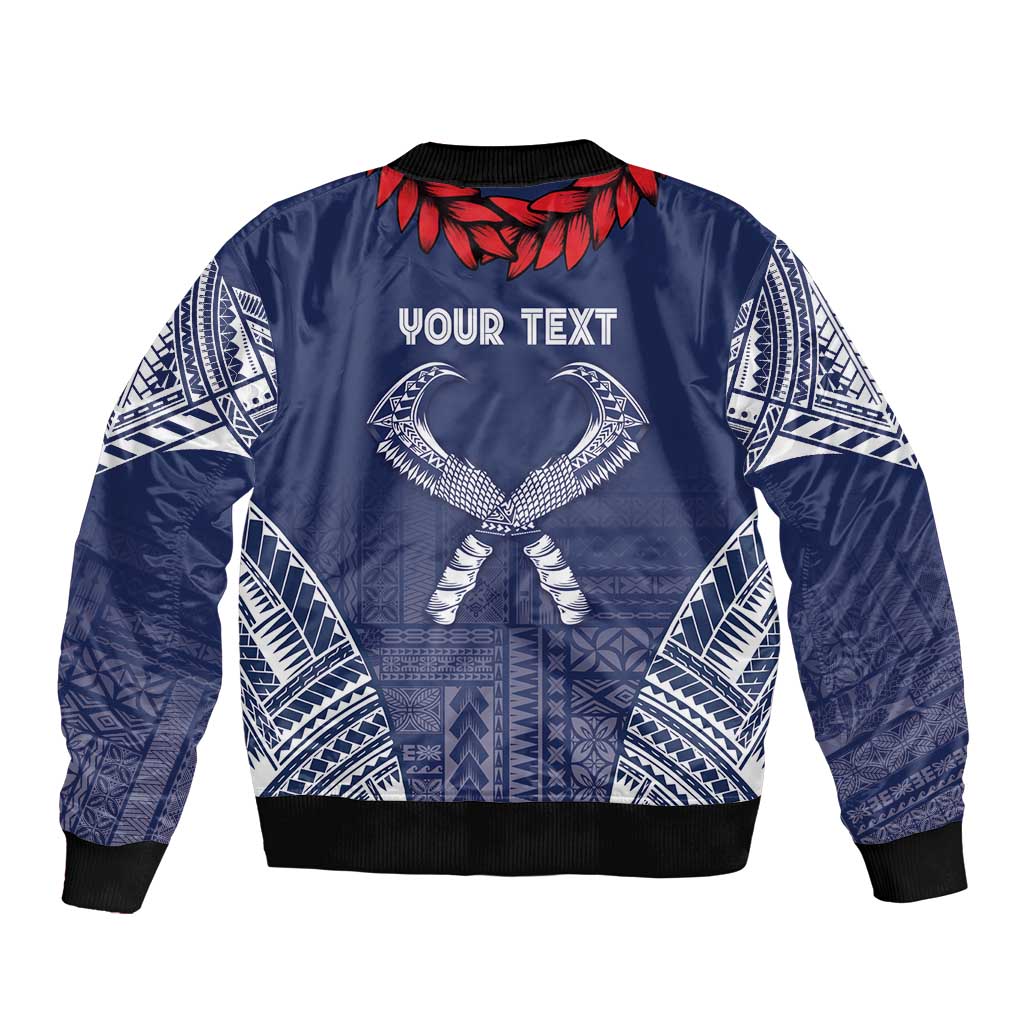 Personalized Talofa Samoa Sleeve Zip Bomber Jacket Ulafala With Toa Nifo'oti - Blue