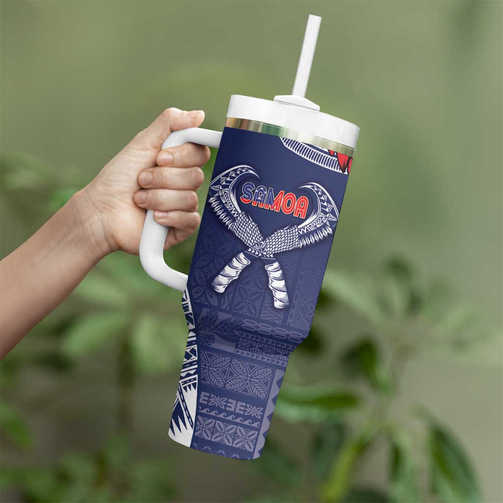 Personalized Talofa Samoa Tumbler With Handle Ulafala With Toa Nifo'oti - Blue LT7 - Polynesian Pride