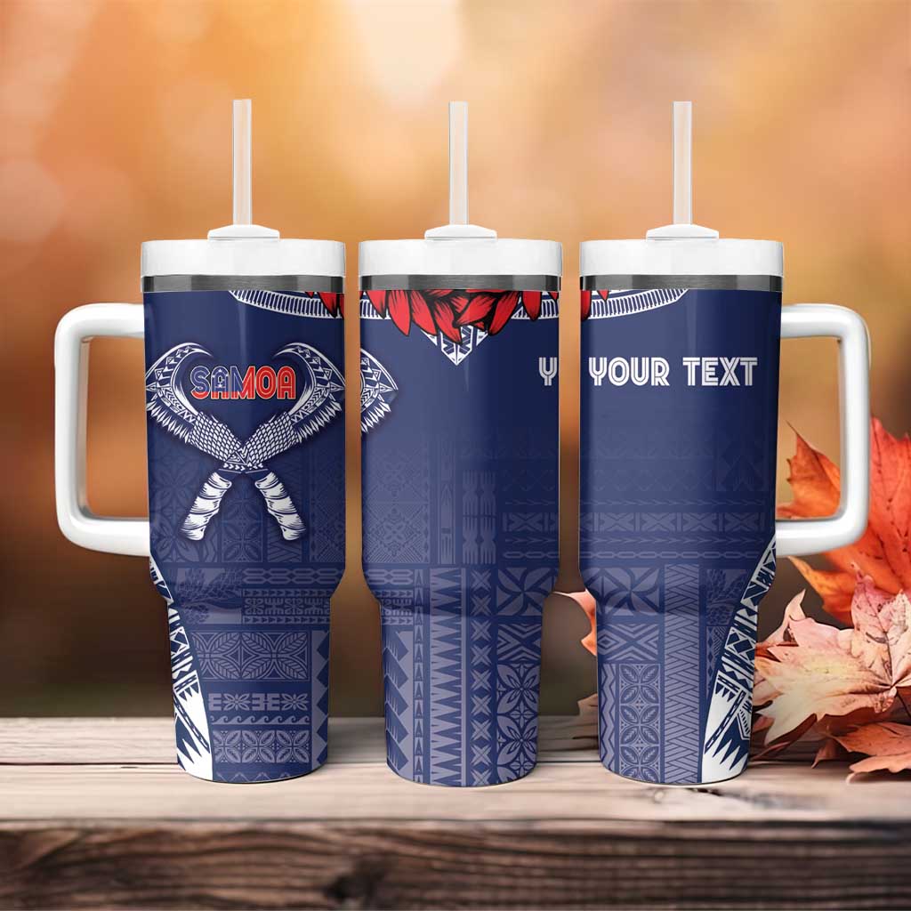 Personalized Talofa Samoa Tumbler With Handle Ulafala With Toa Nifo'oti - Blue LT7 - Polynesian Pride