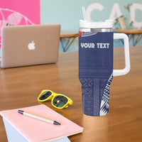 Personalized Talofa Samoa Tumbler With Handle Ulafala With Toa Nifo'oti - Blue LT7 - Polynesian Pride